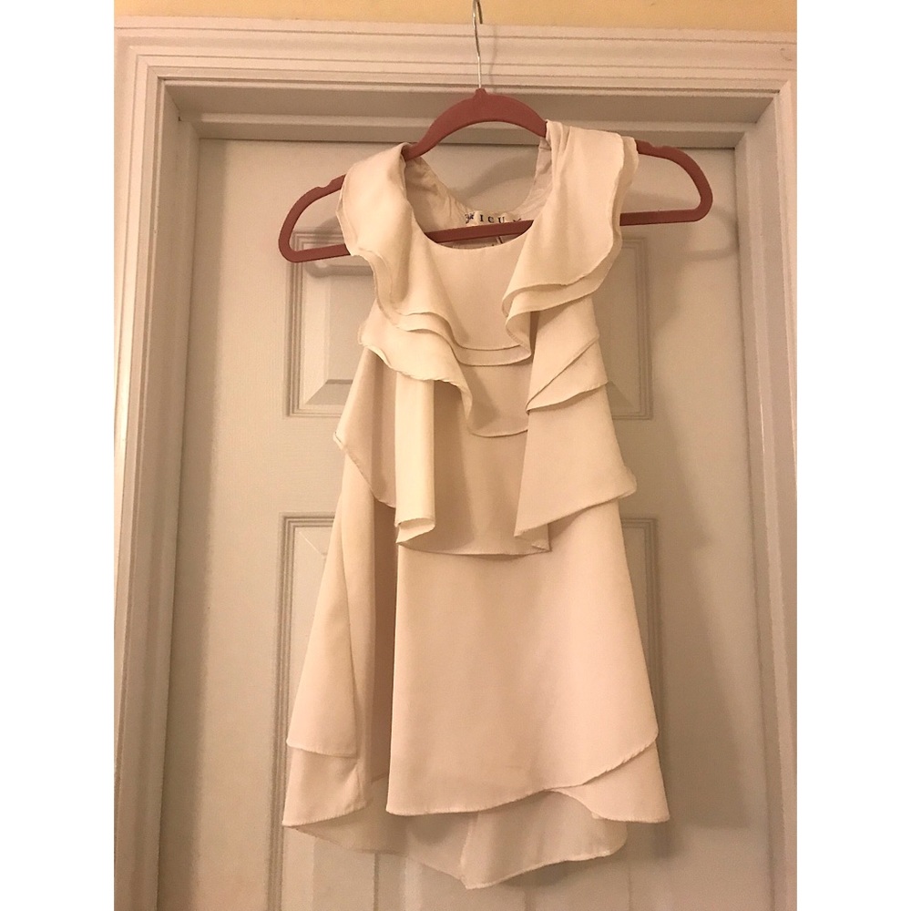Ivory Ruffled Halter Top//Backless